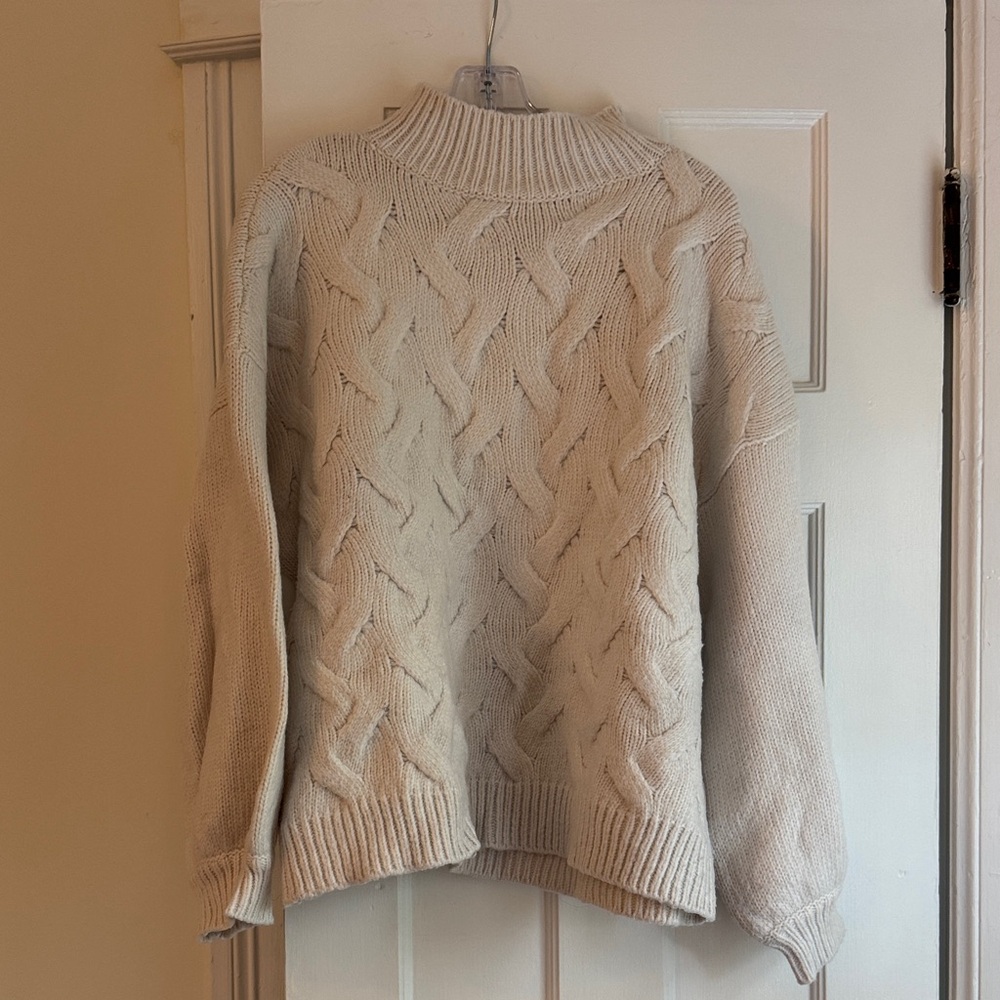 Nine West Cream Cable Knit Turtleneck Sweater